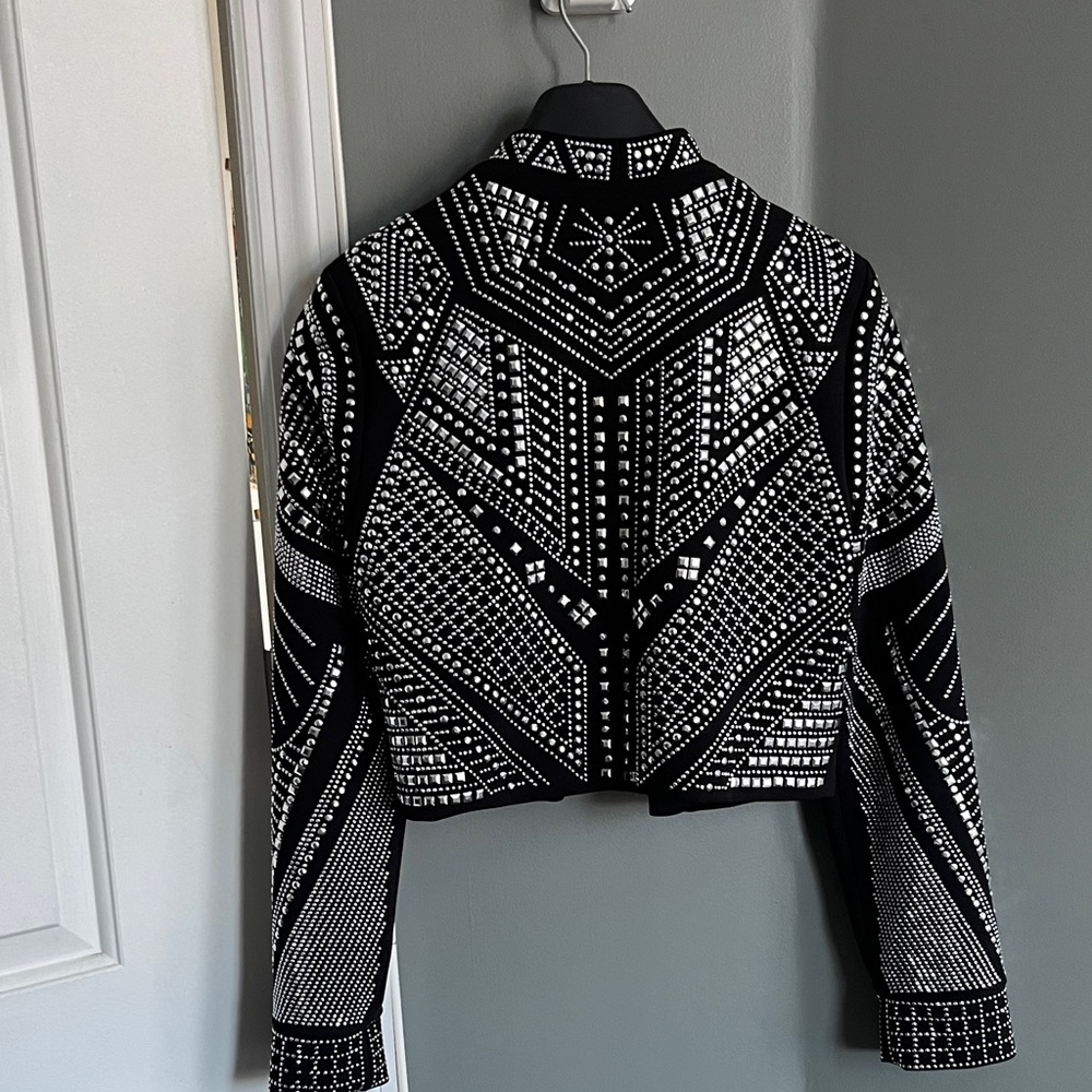 AKIRA cropped Black and Silver Geometric Blazer - Picture 2 of 2